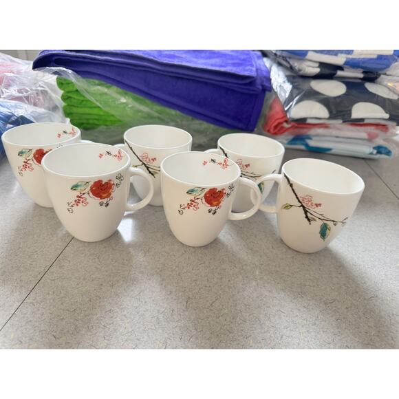 6 Lenox CHIRP Simply Fine Bone China Cups Mugs 3.75" made in USA - Picture 1 of 2